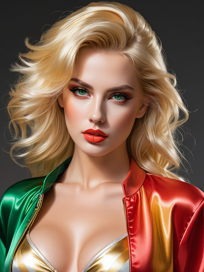 Portrait of a woman with glamorous blonde hair and bold makeup