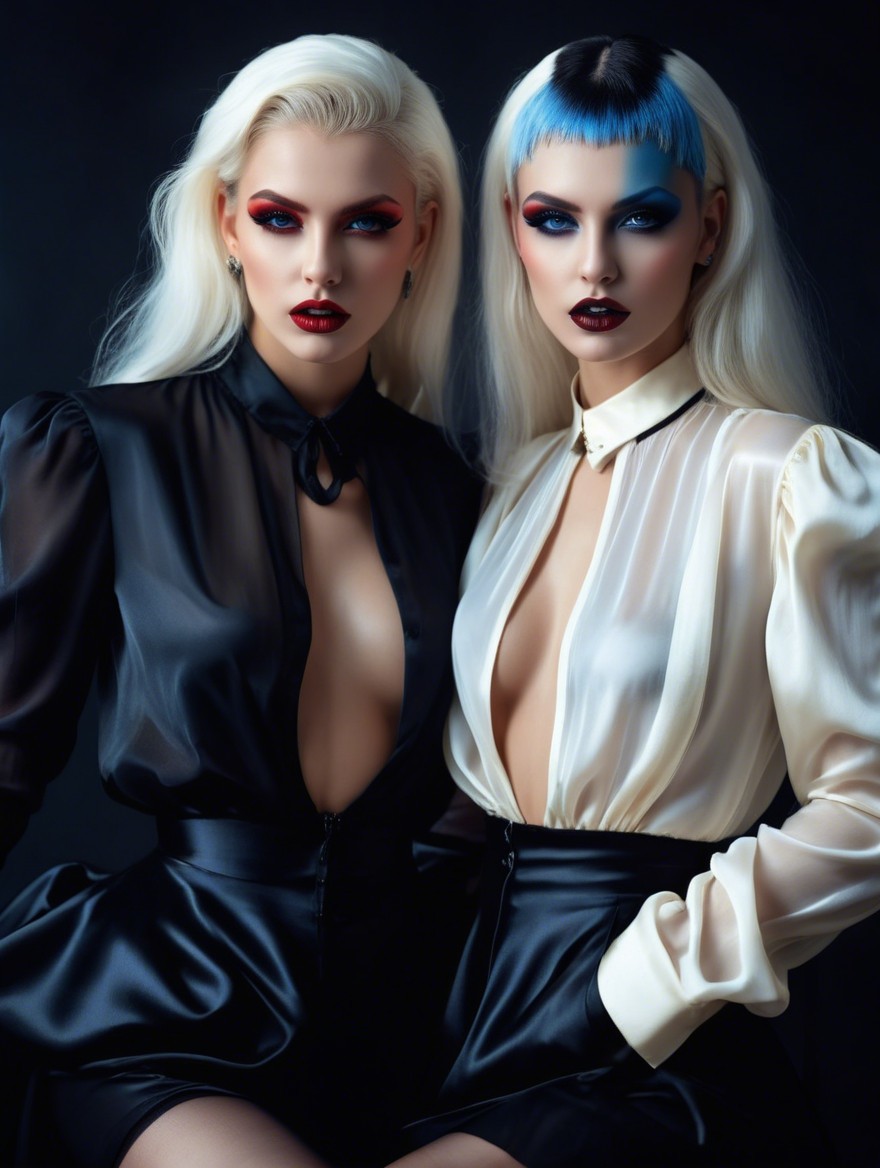 High-fashion models with contrasting hair colors and styles