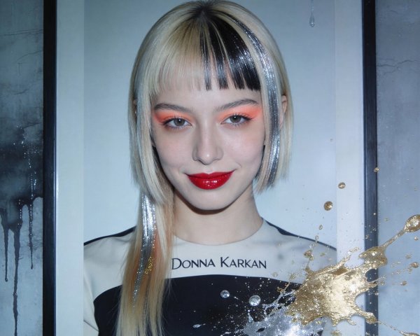 Young woman with bob haircut in textured wall setting