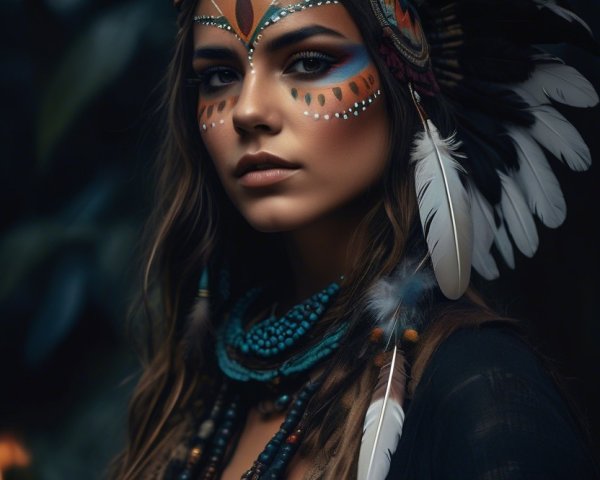 Portrait of a Young Woman in Traditional Indigenous Attire