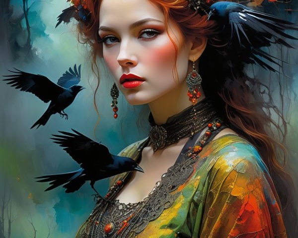 Striking Woman with Red Hair in Surreal Landscape