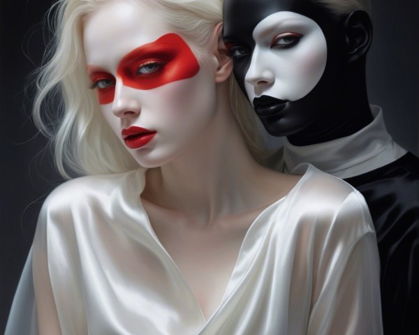 Contrasting Figures in Elegant Outfits and Makeup