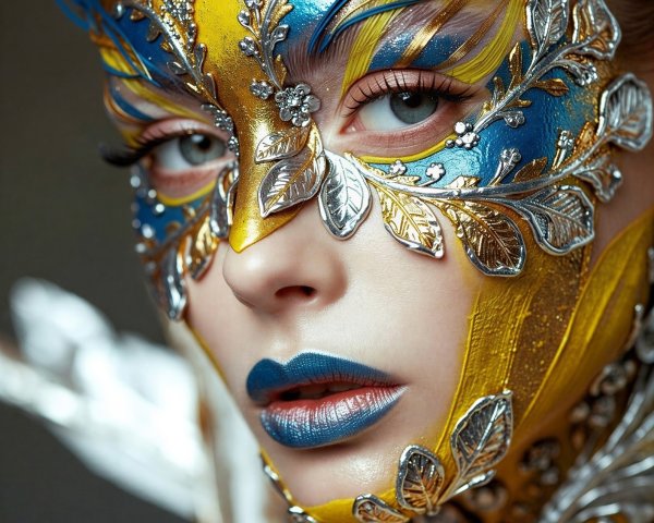 High-detail portrait of a woman with metallic makeup