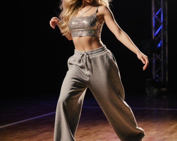 Dancer in Sparkly Outfit Performing in Dance Studio