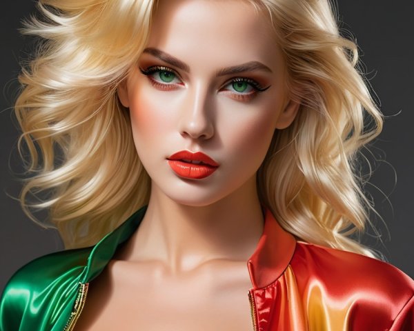 Portrait of a woman with glamorous blonde hair and bold makeup