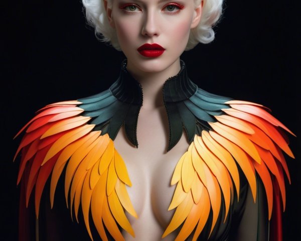 Portrait of Model with Vintage Curls and Feather Costume