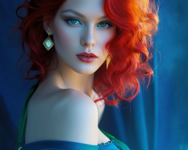 Portrait of a Woman with Red Hair and Blue Eyes
