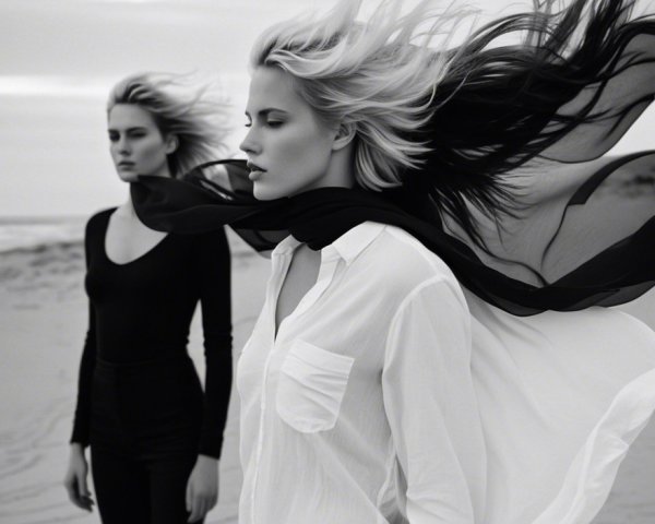 Black and White Beach Fashion Photography with Models