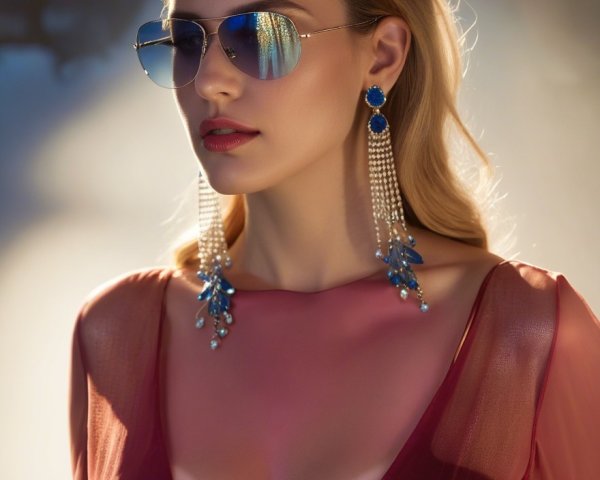 Stylish Woman in Reflective Sunglasses and Red Top