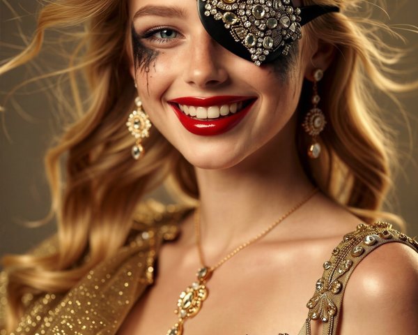 Portrait of a young woman in bejeweled pirate attire
