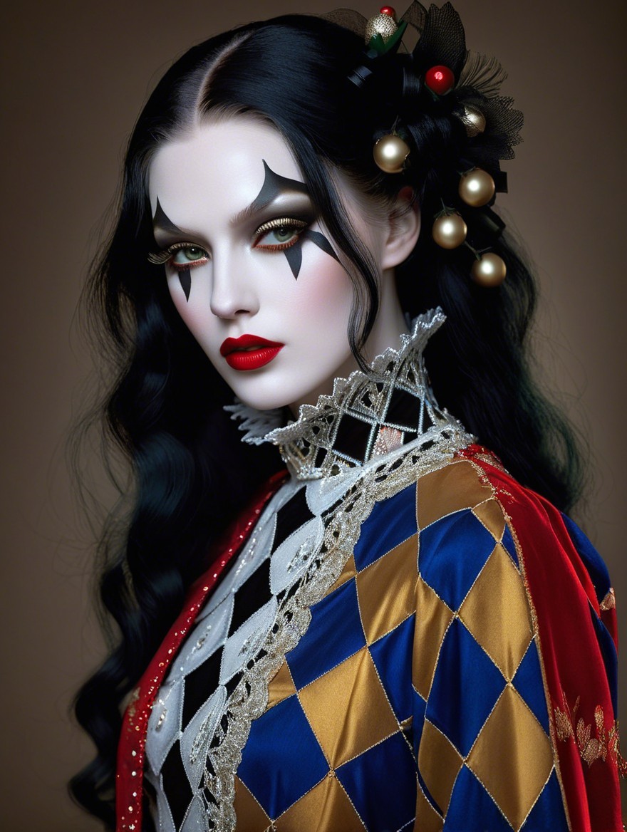 Portrait of a Woman in Jester-Inspired Outfit