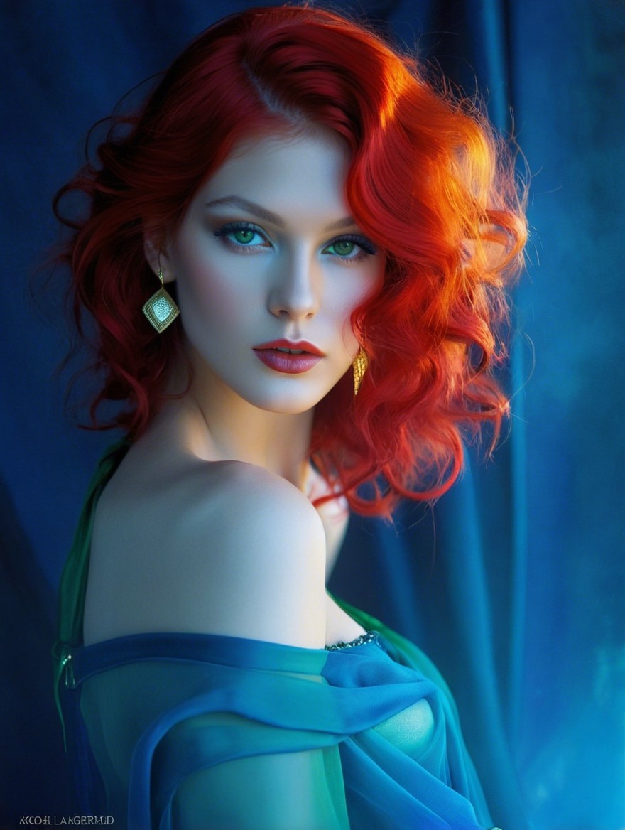 Portrait of a Woman with Red Hair and Blue Eyes