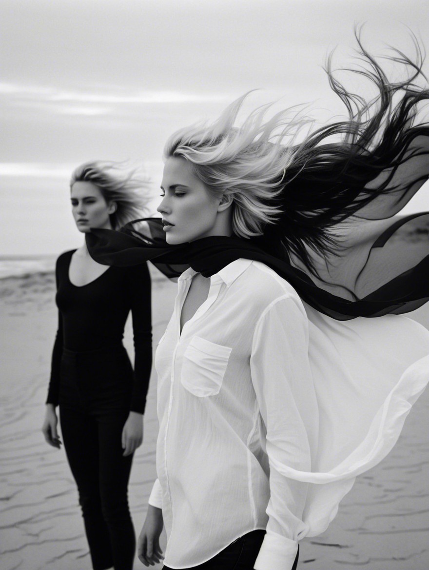 Black and White Beach Fashion Photography with Models
