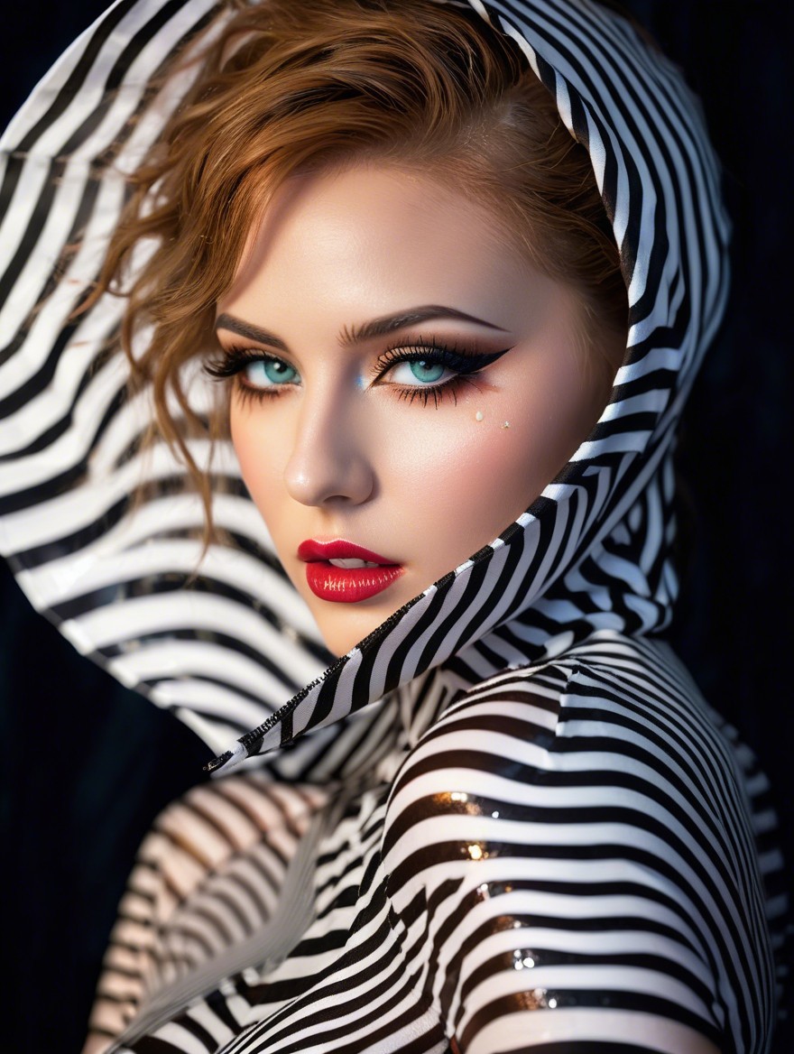 Portrait of a woman with blue eyes and bold makeup