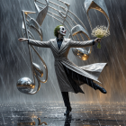 Silver Sculpture of Elegant Figure with Musical Elements