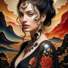 Portrait of a Woman with Intricate Tattoos and Jewelry