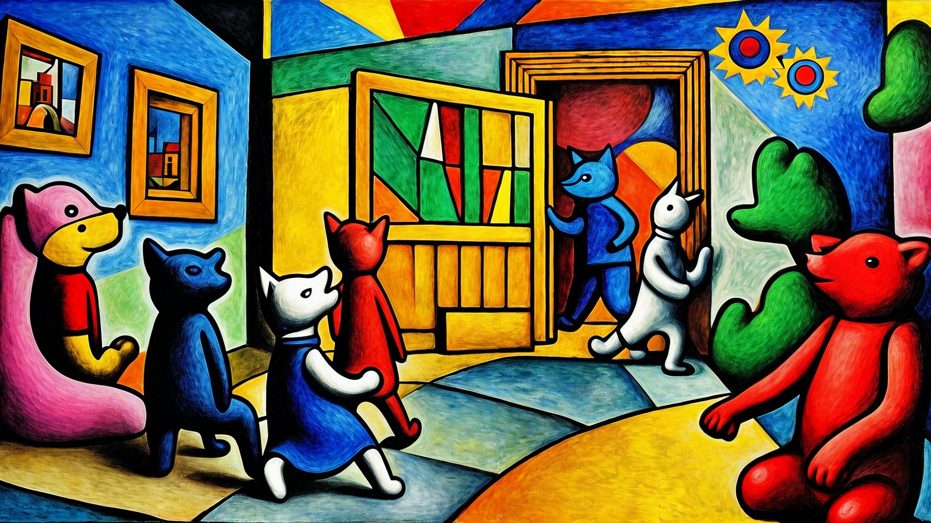 Colorful Room with Playful Animal Figures and Art