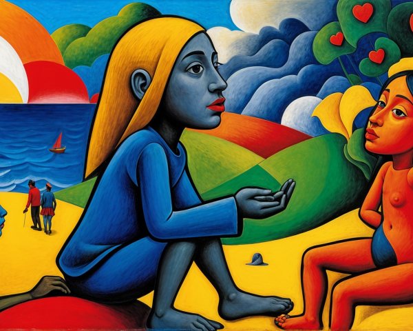 Vibrant Scene with Three Figures and Dynamic Background