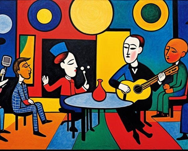 Vibrant Abstract Scene of Musicians Playing Instruments