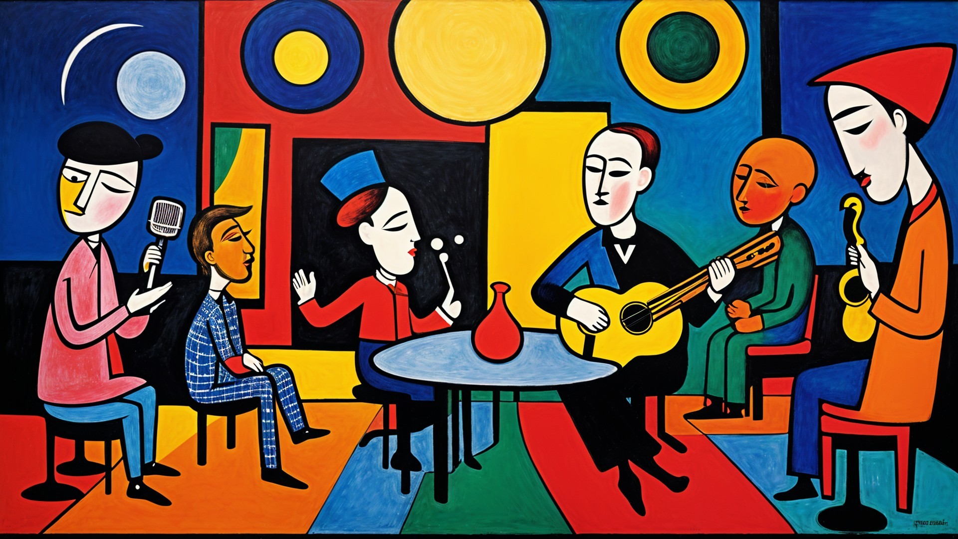Vibrant Abstract Scene of Musicians Playing Instruments