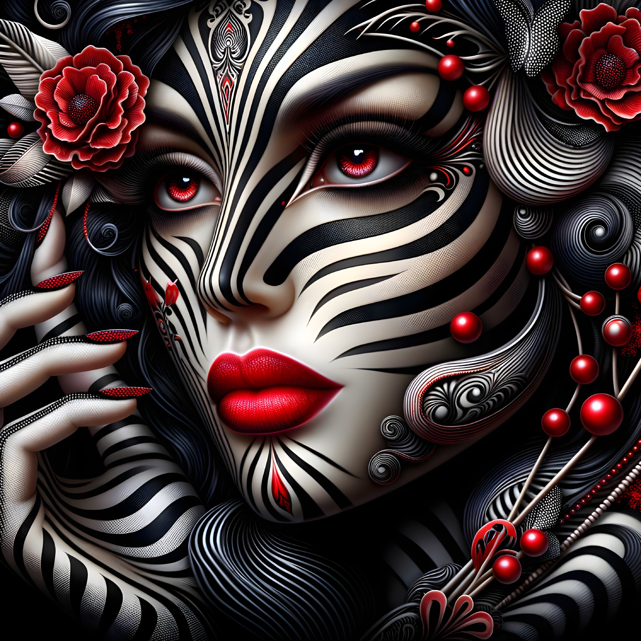 Digital Artwork of Woman with Monochrome Patterns