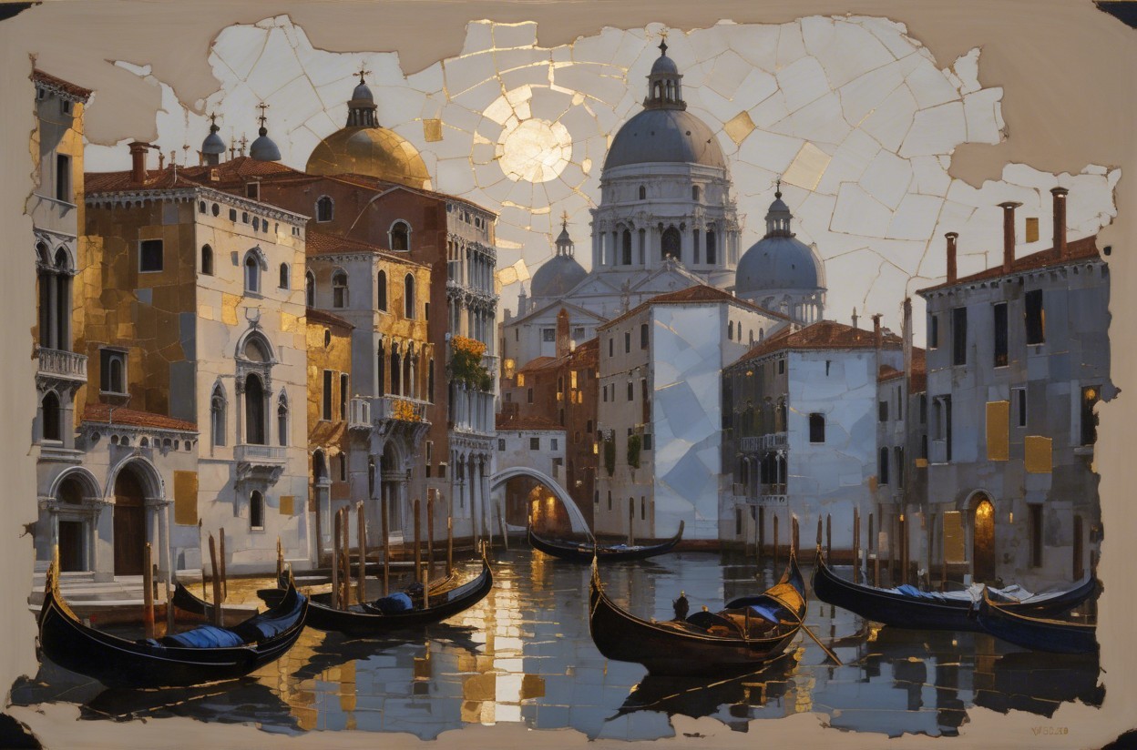 Venetian Canal with Ornate Buildings and Gondolas