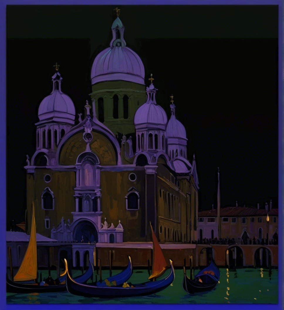 Night Scene of Grand Church in Illuminated Venice