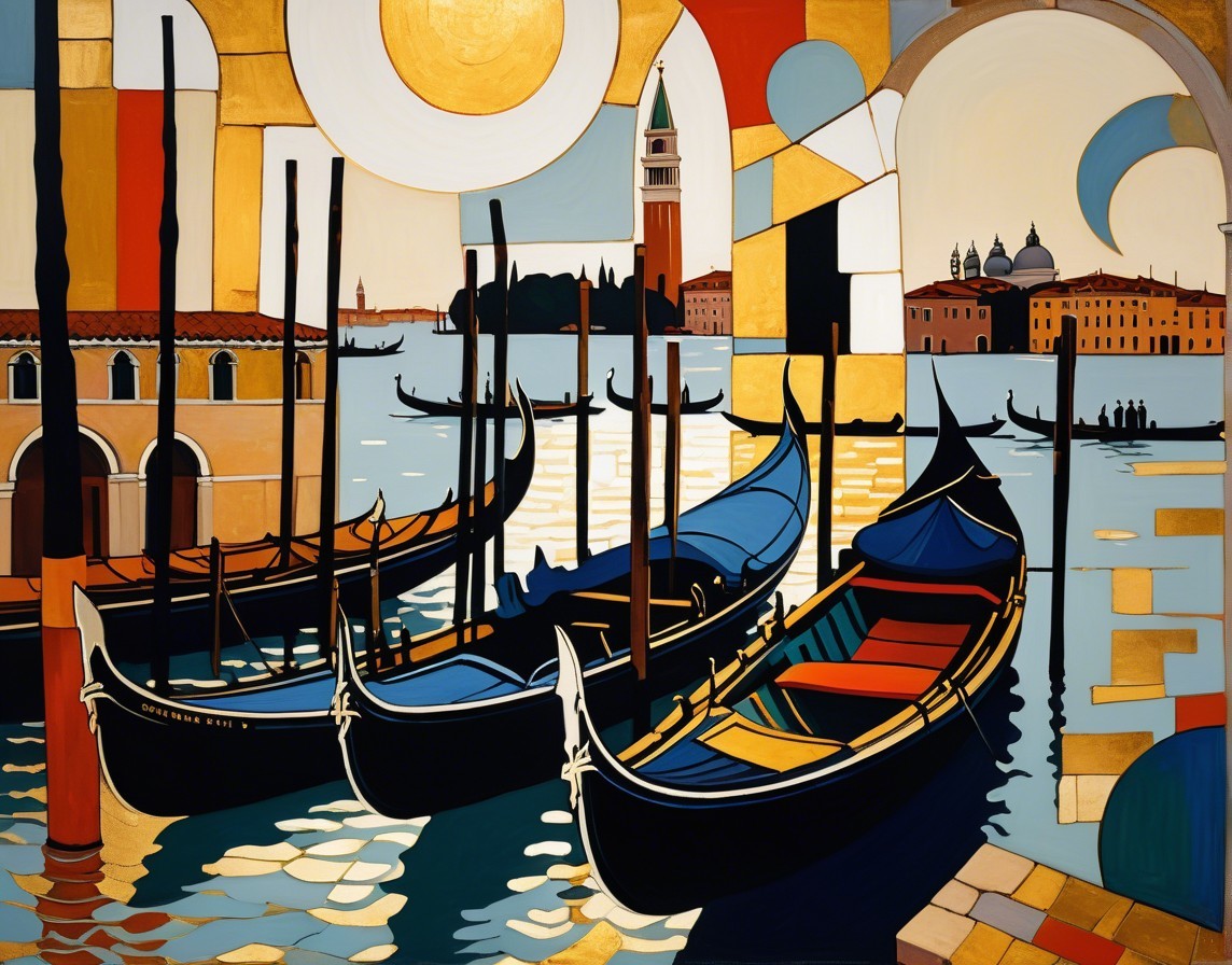 Vibrant Abstract of Venetian Gondolas and Architecture
