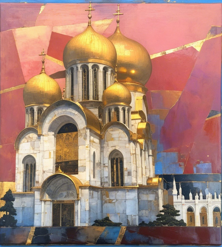 Contemporary Artwork of Grand Cathedral with Golden Domes