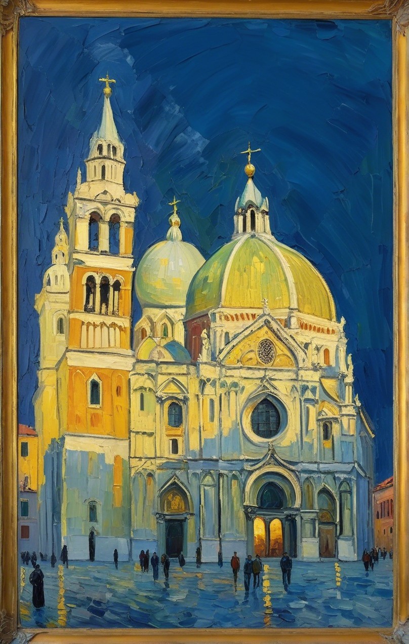 Cathedral with Domes and Bell Tower at Dusk