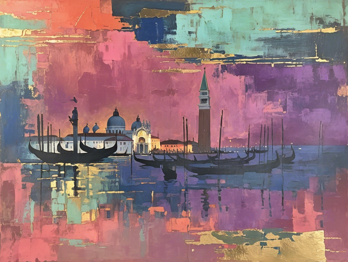 Abstract Venice at Dusk with Gondolas and Colors