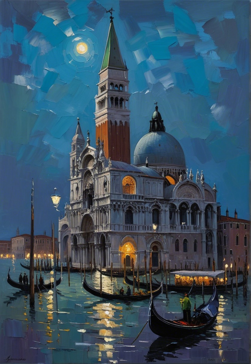 Moonlit Night Scene of Basilica di San Marco in Venice