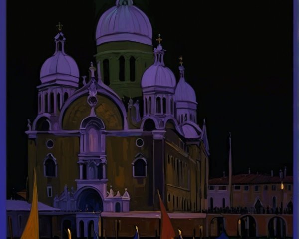 Night Scene of Grand Church in Illuminated Venice
