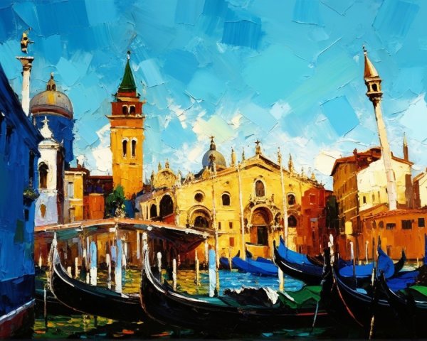 Vibrant Venetian Scene with Colorful Architecture
