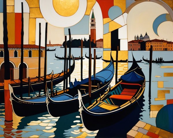 Vibrant Abstract of Venetian Gondolas and Architecture