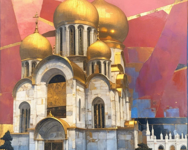 Contemporary Artwork of Grand Cathedral with Golden Domes