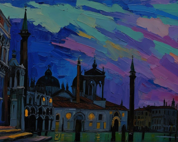 Impressionistic Venetian Landscape at Twilight