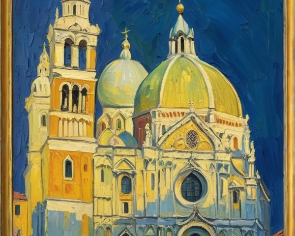 Cathedral with Domes and Bell Tower at Dusk