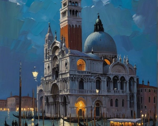 Moonlit Night Scene of Basilica di San Marco in Venice