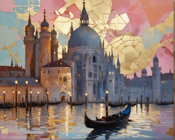 Twilight Venetian Scene with Gondola and Reflections
