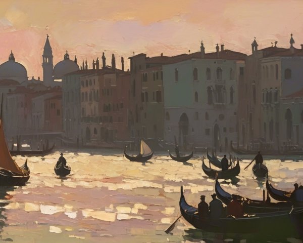 Venetian Scene at Dusk with Gondolas and Buildings