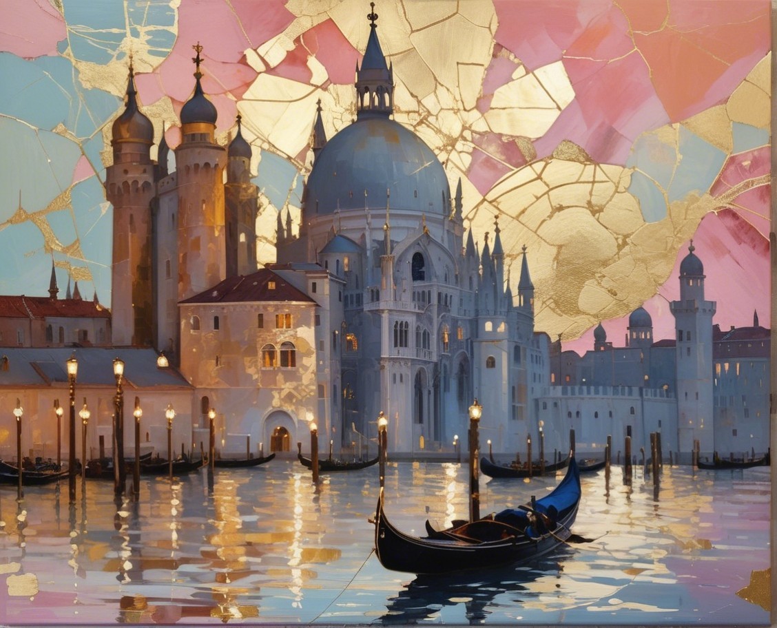 Twilight Venetian Scene with Gondola and Reflections