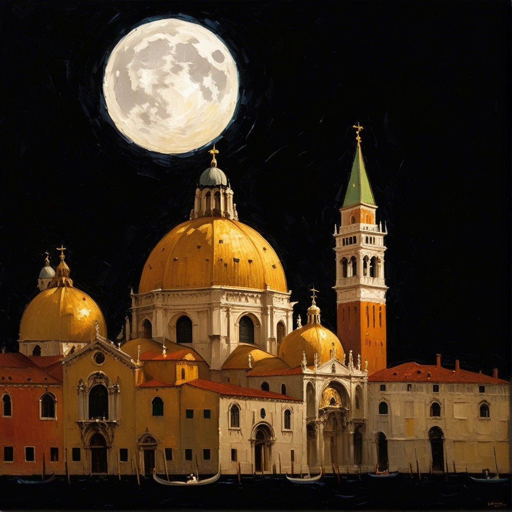 Night Scene with Full Moon Over Grand Architecture