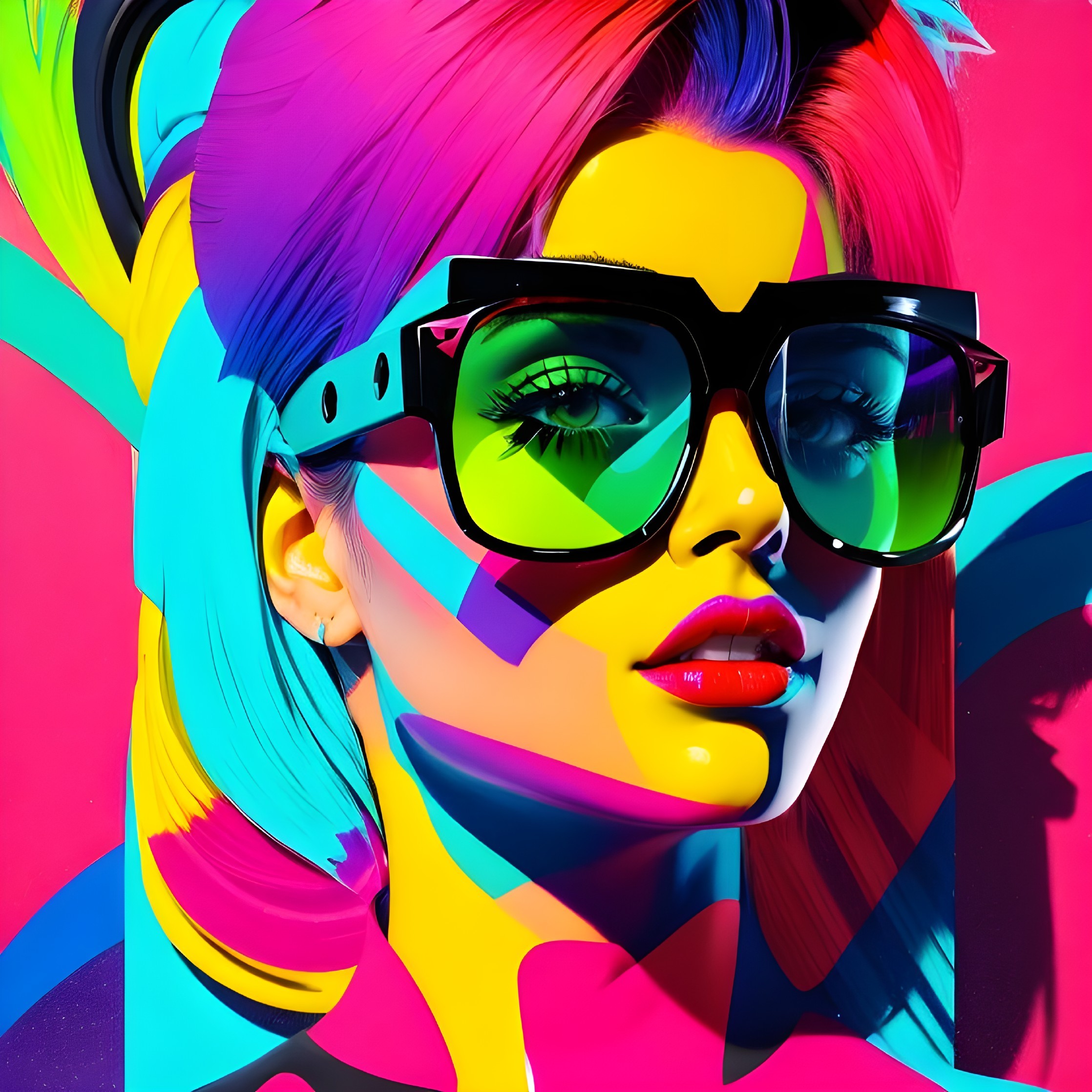 Colorful Portrait of a Woman with Geometric Glasses