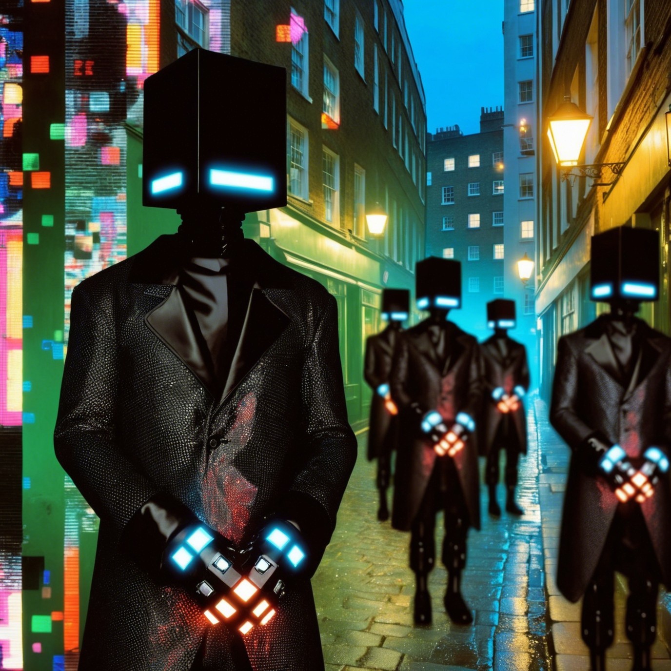 Mysterious Figures in Urban Alleyway at Night