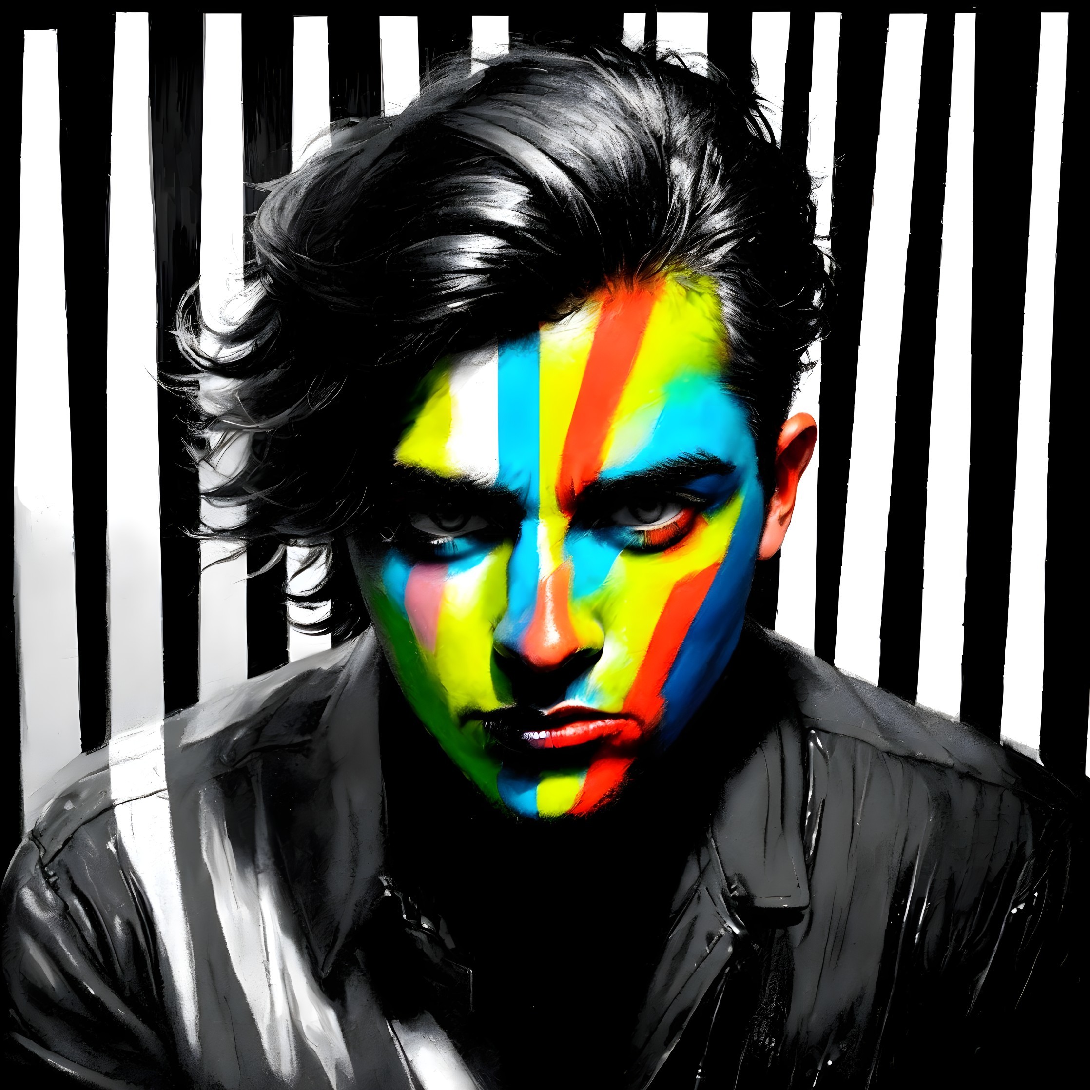Portrait of a young man with colorful face paint