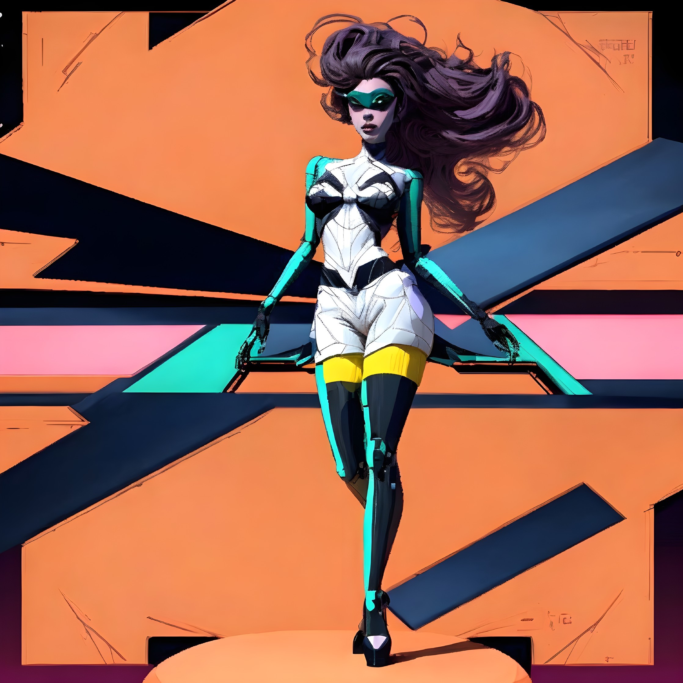 Stylized Female Superhero in Futuristic Costume