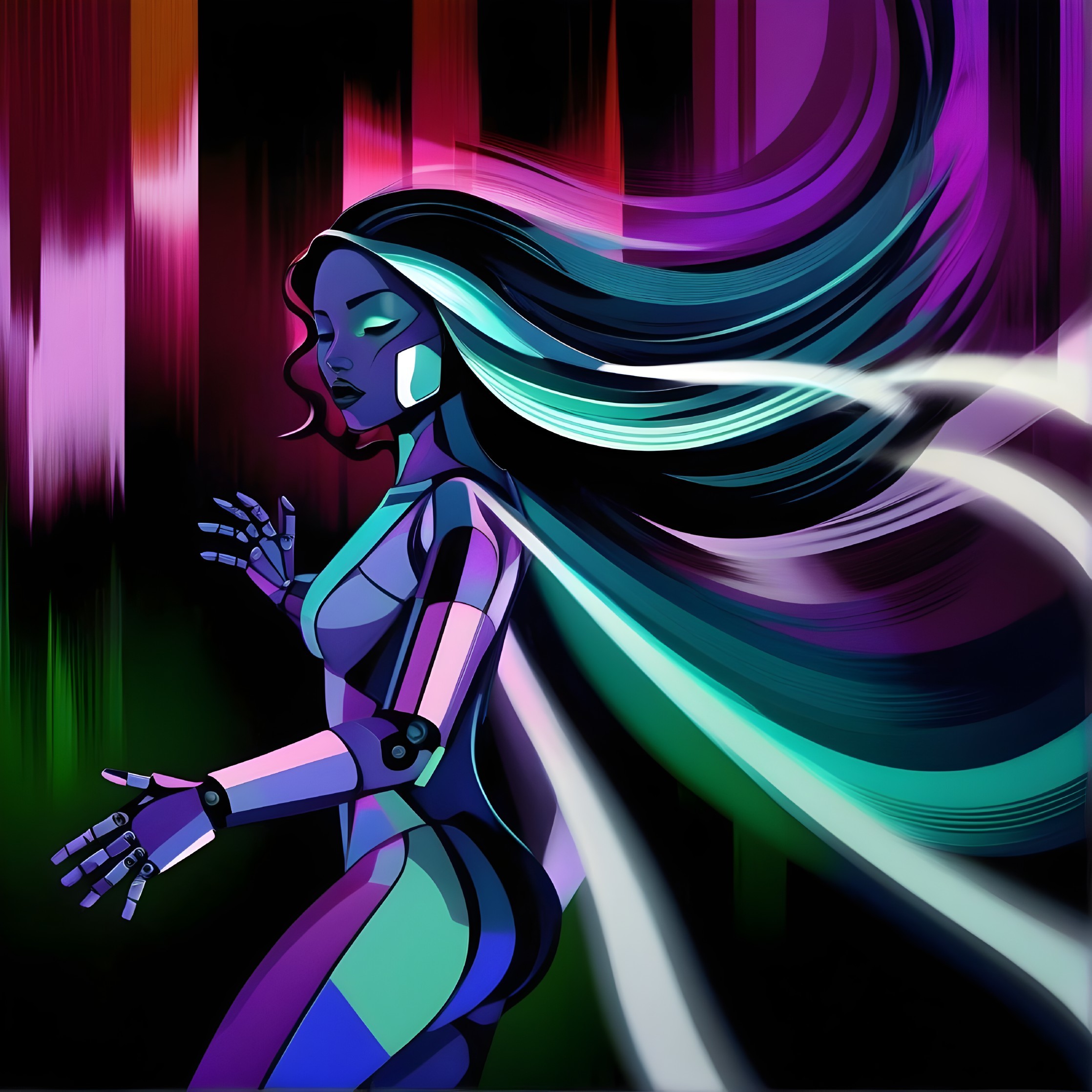 Futuristic Female Figure with Robotic Elements and Colors