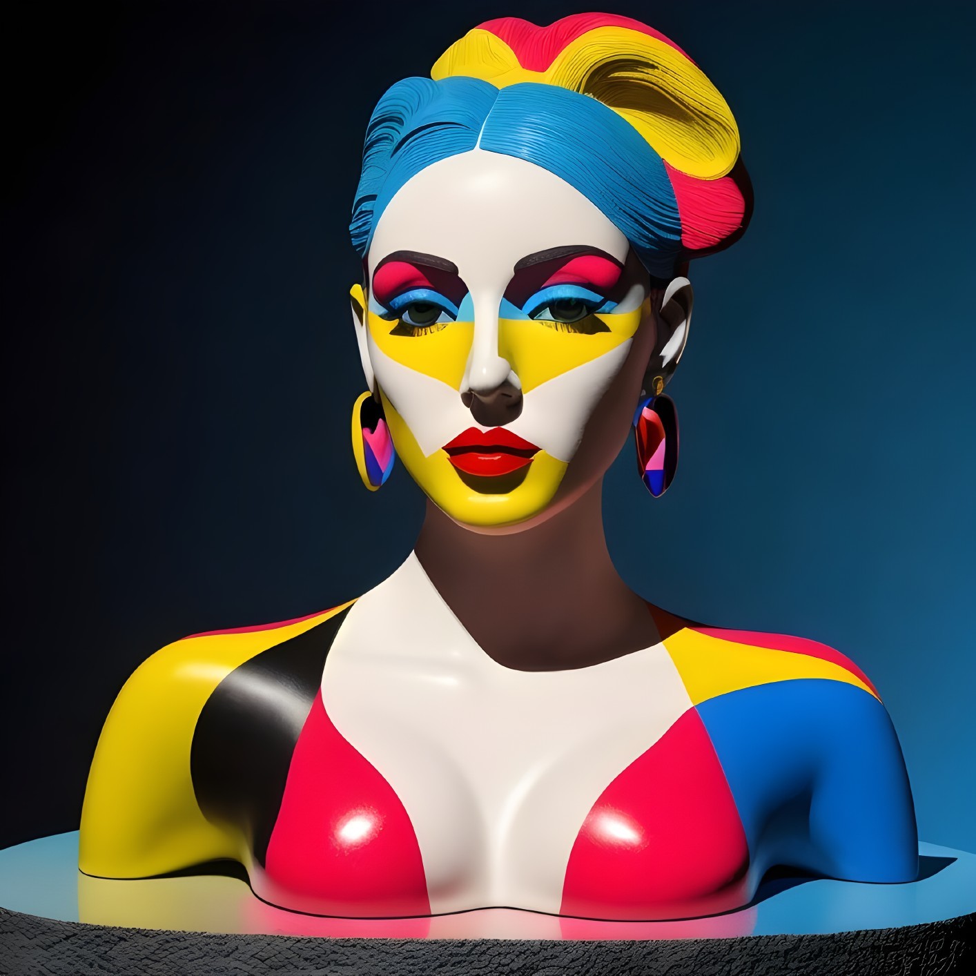 Colorful Bust of a Woman with Geometric Patterns