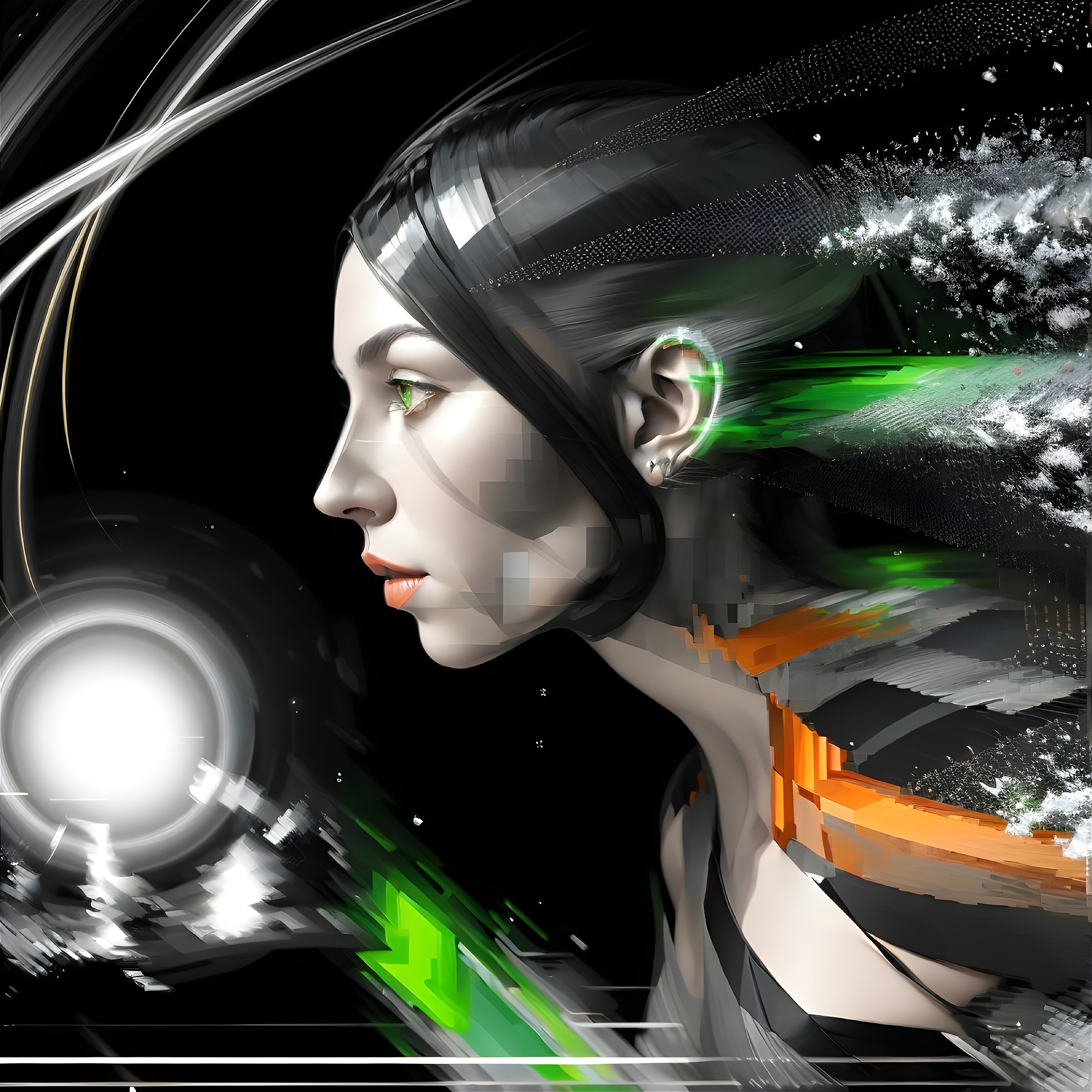 Futuristic Digital Artwork of Stylized Female Profile